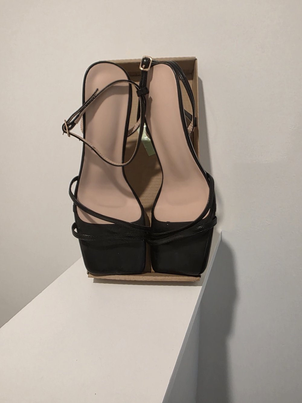 Black Strappy Square-Toe Women's Sandals